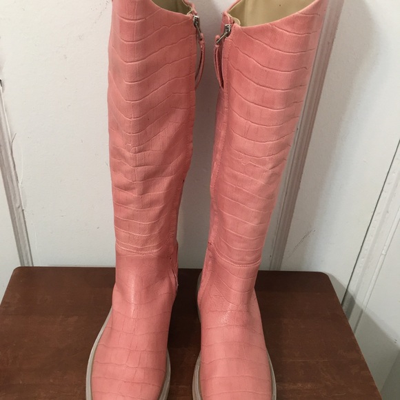 Sam Edelman Fable Cedarwood Croc Leather block Heel Rounded Toe Knee High Boots - Picture 7 of 11